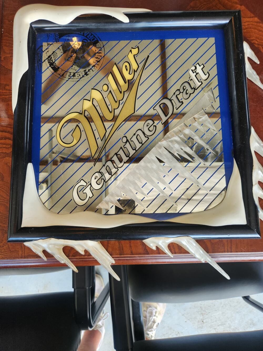 Vintage Miller Genuine Draft Cold Filtered Bar Mirror Antler Frame Breweriana